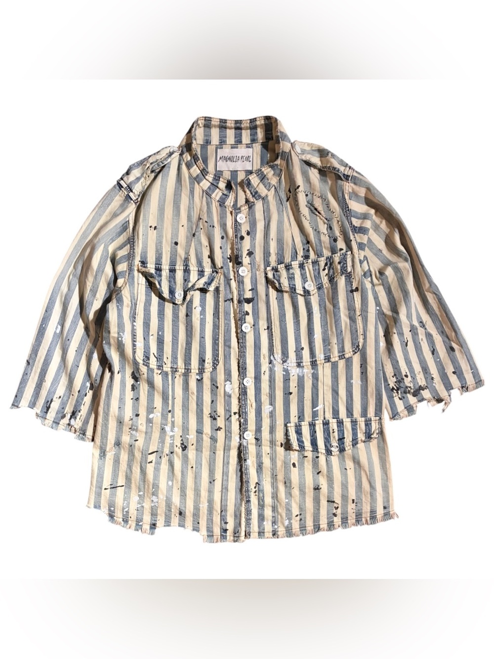 Magnolia Pearl Sanforized Militia Striped Distressed Chore Jacket